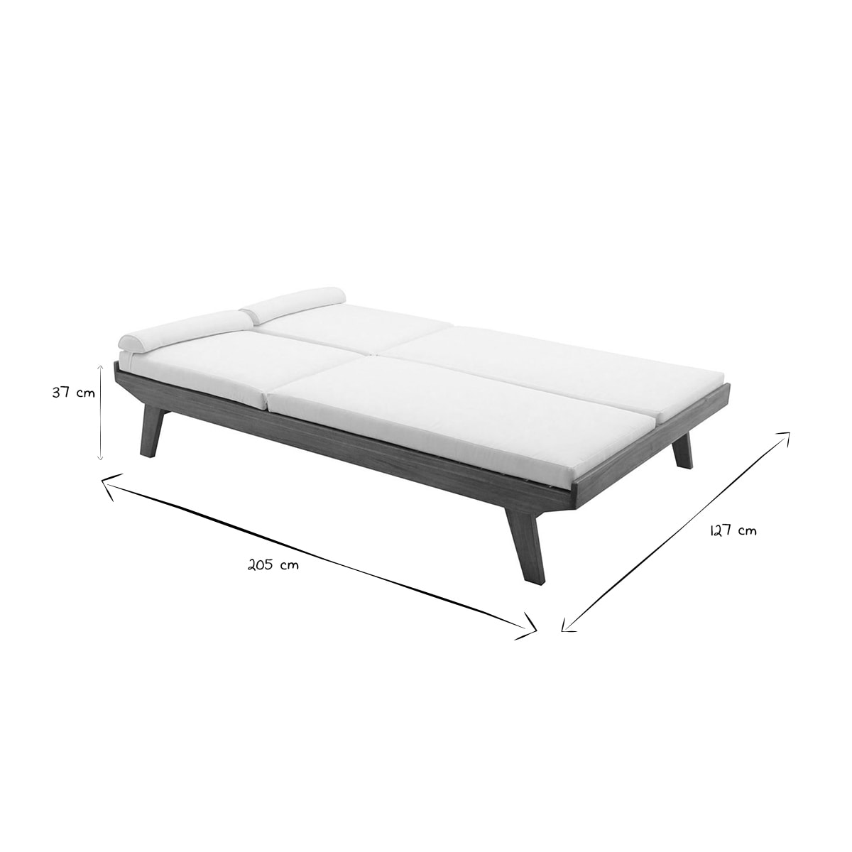Bain de soleil double avec dossiers multipositions beige et bois massif L127 cm CARACAS