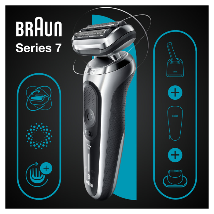 Braun - Rasoir Électrique Series 7 71-S7200cc - Avec Tondeuse De Précision & Centre SmartCare - Argent