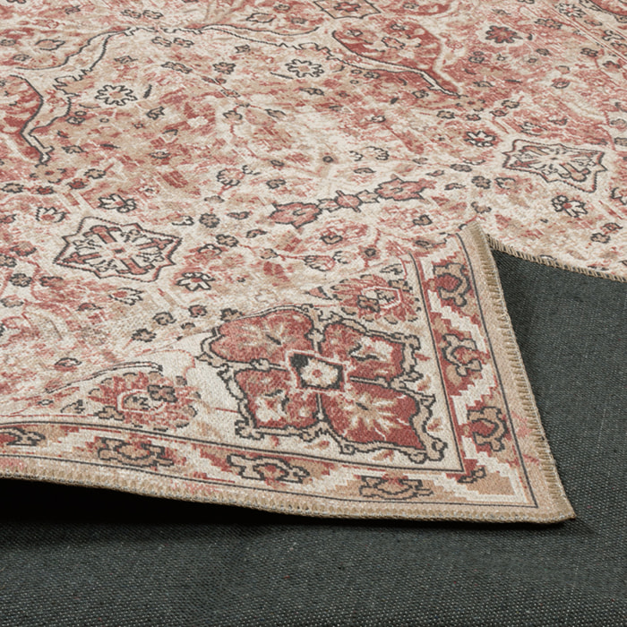 Carry - tapis style vintage lavable en machine à 30°c, rose