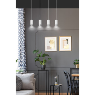 Lampada a sospensione FUMIKO in acciaio bianco e cromo