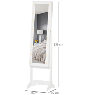 Armoire à bijoux armoire de rangement sur pied boîte à bijoux avec miroir multi-rangement éclairage LED blanc