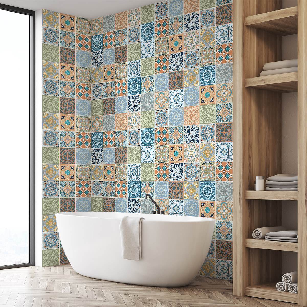 Stickers muraux - Sticker Mural Carrelage adhésif Cuisine Salle de Bain - 60 STICKERS CARREAUX DE CIMENT AZULEJOS DONITONIO