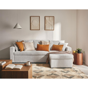 Cyrus - canapé d'angle réversible 4 places - convertible avec coffre - en velours côtelé - Gris clair