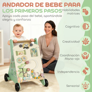 Andador Madera Bebé, Juguete de Andador, Centro de Actividades de Aprendizaje Montessori Control de Velocidad, con Xilófono, Engranajes, Laberinto, Cuentas, Para Niños de +18 Meses, Verde