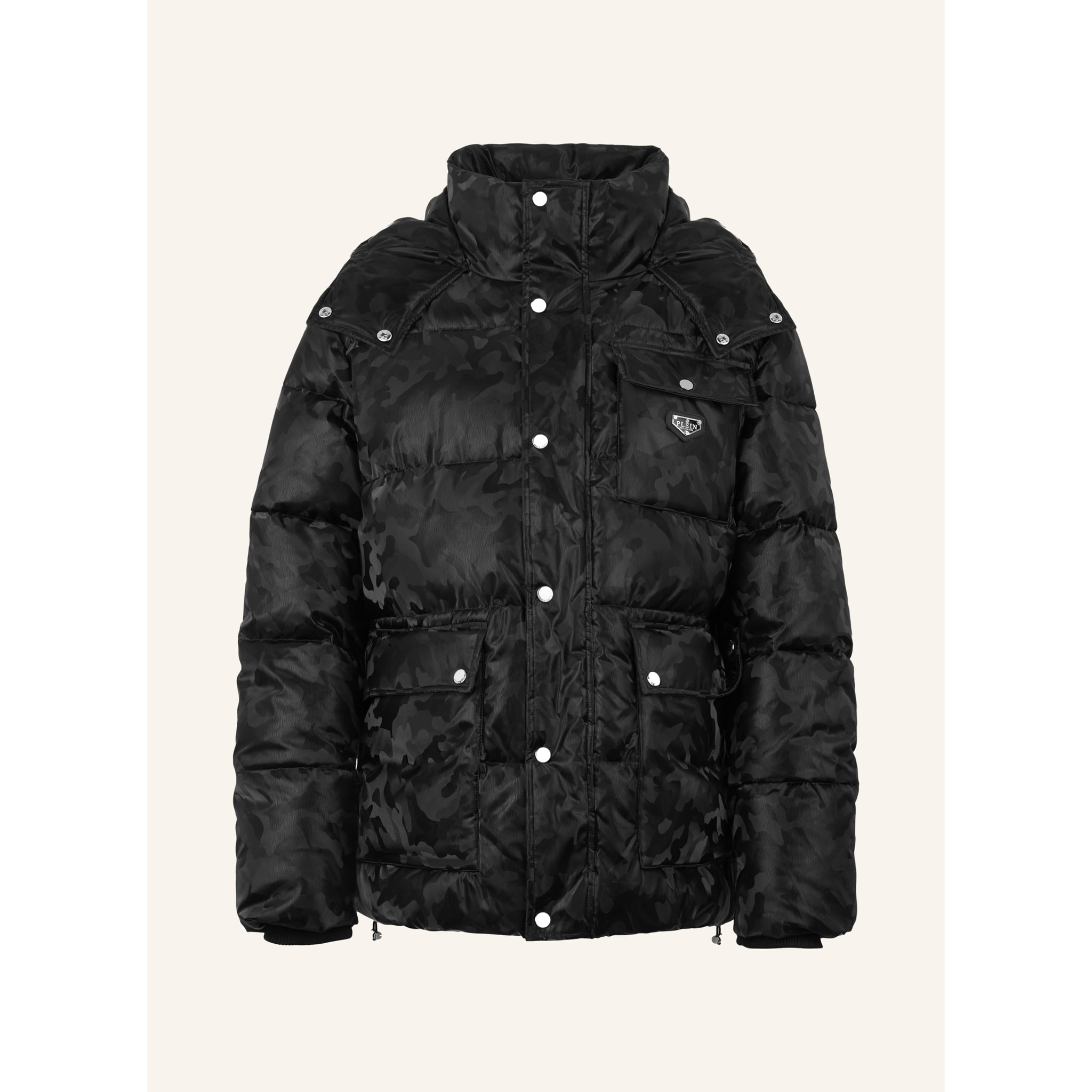 PHILIPP PLEIN Shiny Nylon Puffer Jacket Camouflage