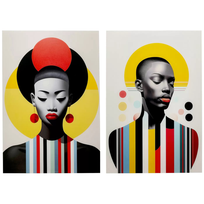 Tableaux en verre femmes rétro jaune et rouge set de 2 Kare Design