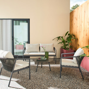 Salon de jardin aluminium et cordes 4 places KORAVA