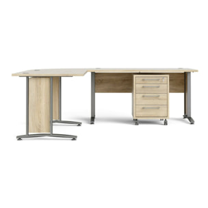 Scrivania Agerato, Scrittoio multiuso, Tavolo per ufficio porta PC, Piano di lavoro, 230x200 h75 cm, Grigio e Quercia