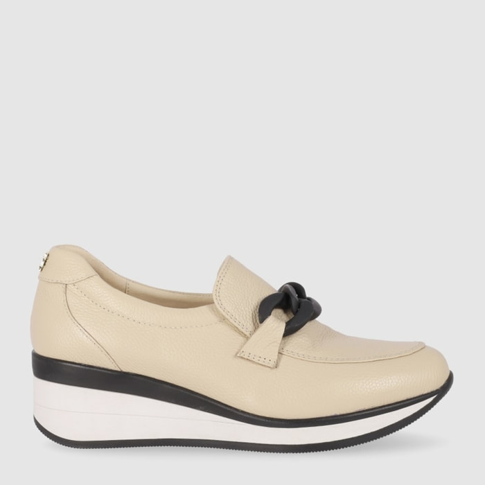 Zapatos de Piel - Beig - Tacón: 4 cm