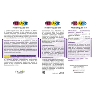 PEDIAKID - Probiotiques-10M - Rééquilibre la flore intestinale - Apporte 10 milliards de ferments lactiques - Soutient l'immunité - Dès 6 mois- Etui de 10 sachets