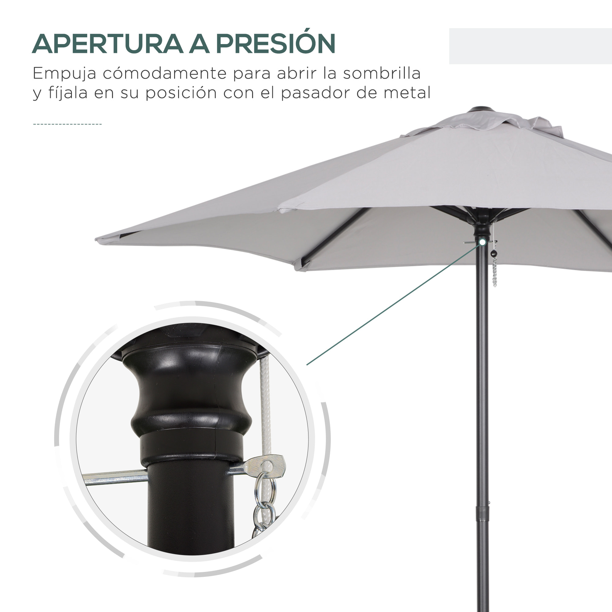 Sombrilla de Terraza Exterior Ø2x2 m Parasol de Terraza Exterior con Techo de Ventilación y Poste Desmontable de Aluminio Sombrilla para Jardín Patio Gris Claro