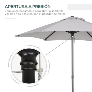 Sombrilla de Terraza Exterior Ø2x2 m Parasol de Terraza Exterior con Techo de Ventilación y Poste Desmontable de Aluminio Sombrilla para Jardín Patio Gris Claro