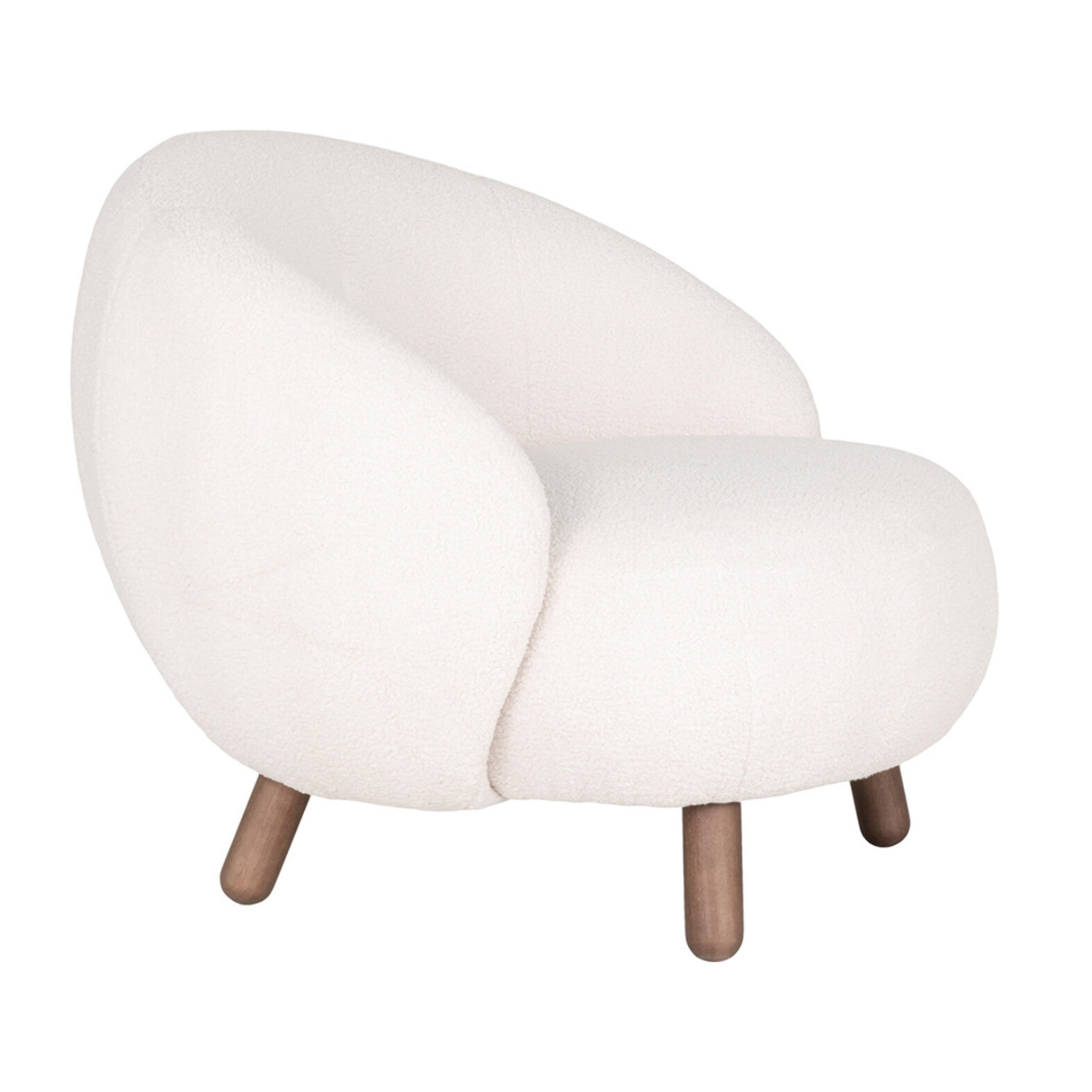 Nayeli - fauteuil avec pieds en bois d'hévéa - en tissu bouclette - Blanc