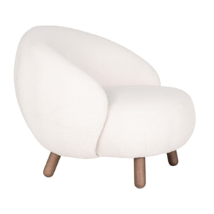 Nayeli - fauteuil avec pieds en bois d'hévéa - en tissu bouclette - Blanc