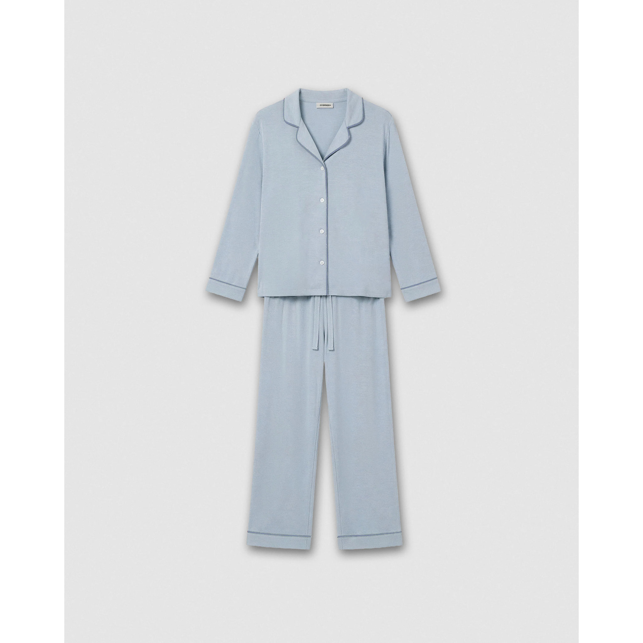 Pijama largo camisero algodón liso celeste