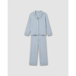 Pijama largo camisero algodón liso celeste