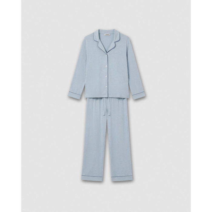 Pijama largo camisero algodón liso celeste