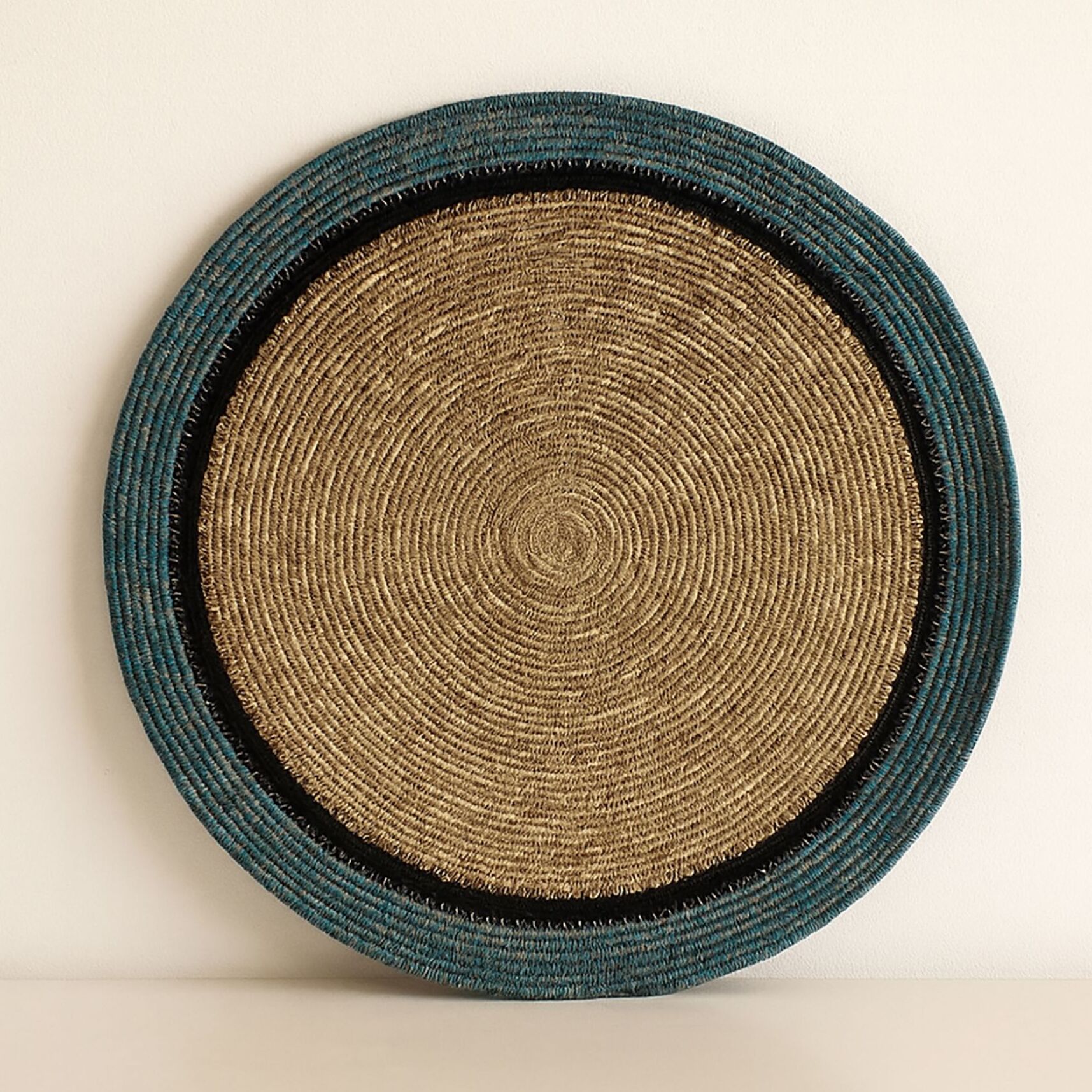 Lot de 6 sets de table en jonc de mer naturel et bleu d38cm IRIS