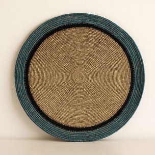 Lot de 6 sets de table en jonc de mer naturel et bleu d38cm IRIS