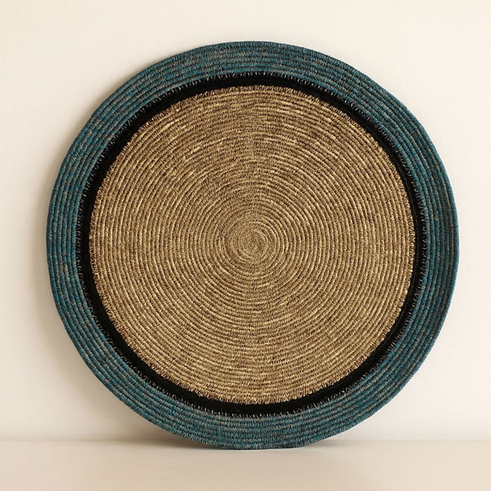 Lot de 6 sets de table en jonc de mer naturel et bleu d38cm IRIS