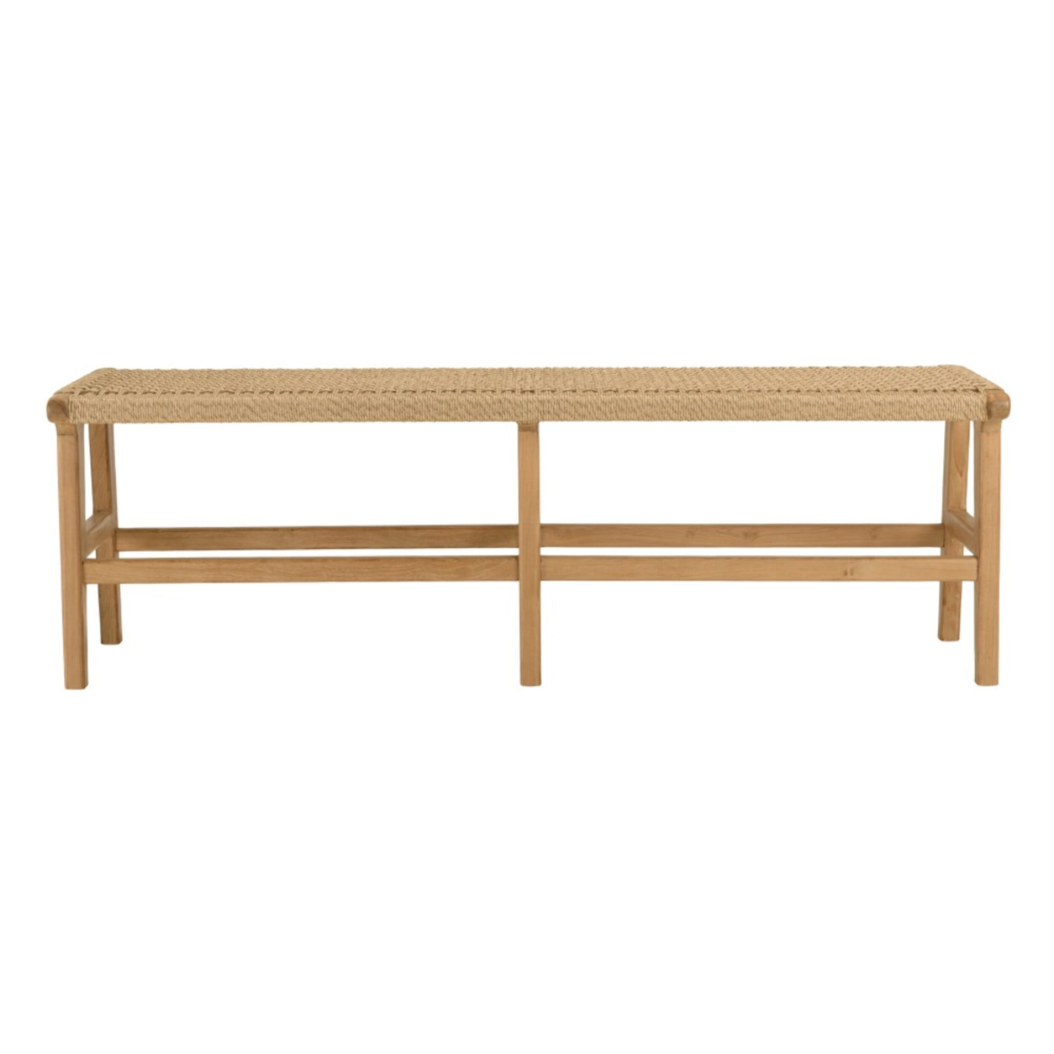 VALERIA - Banc de jardin 3 places teck assise rotin synthétique beige