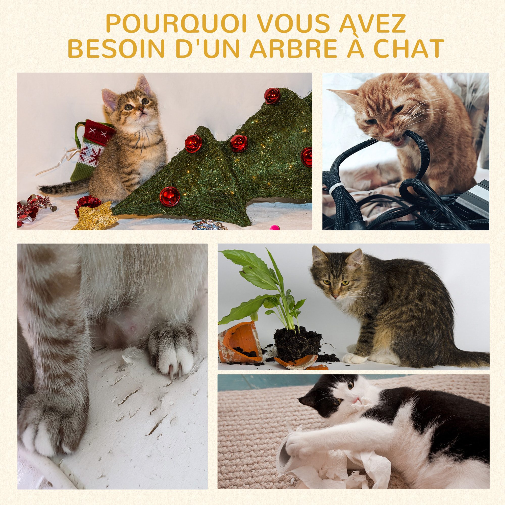 Arbre à chat avec griffoir centre d'activités 2 plateformes coussin gris