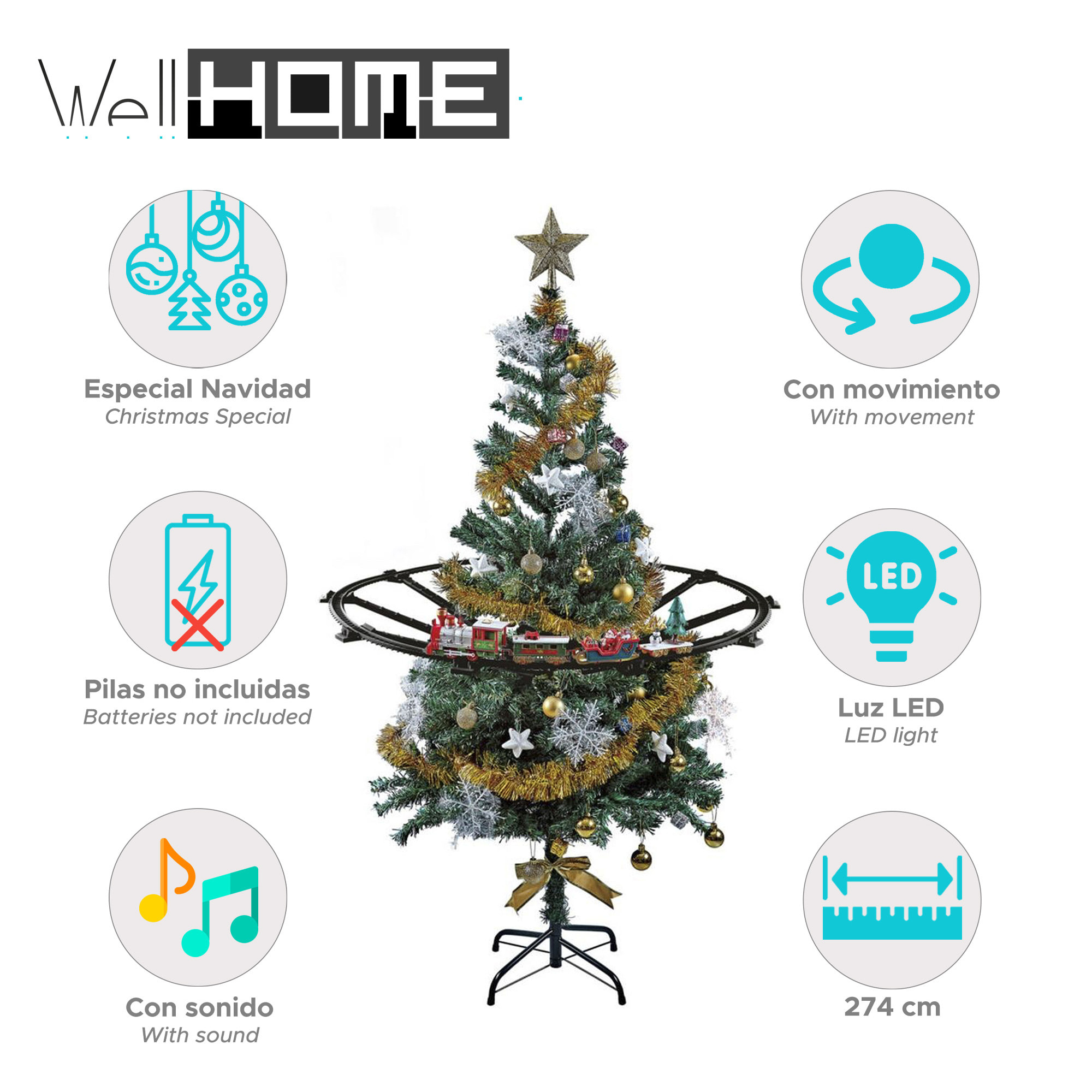 Juego de tren de navidad de 23 piezas con luces y sonidos con una vía de 274cm