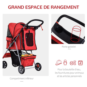 Poussette buggy pliable animaux chariot pliant chien chat porte-gobelet panier de rangement inclus roues avec frein tissu 600D Oxford métal rouge