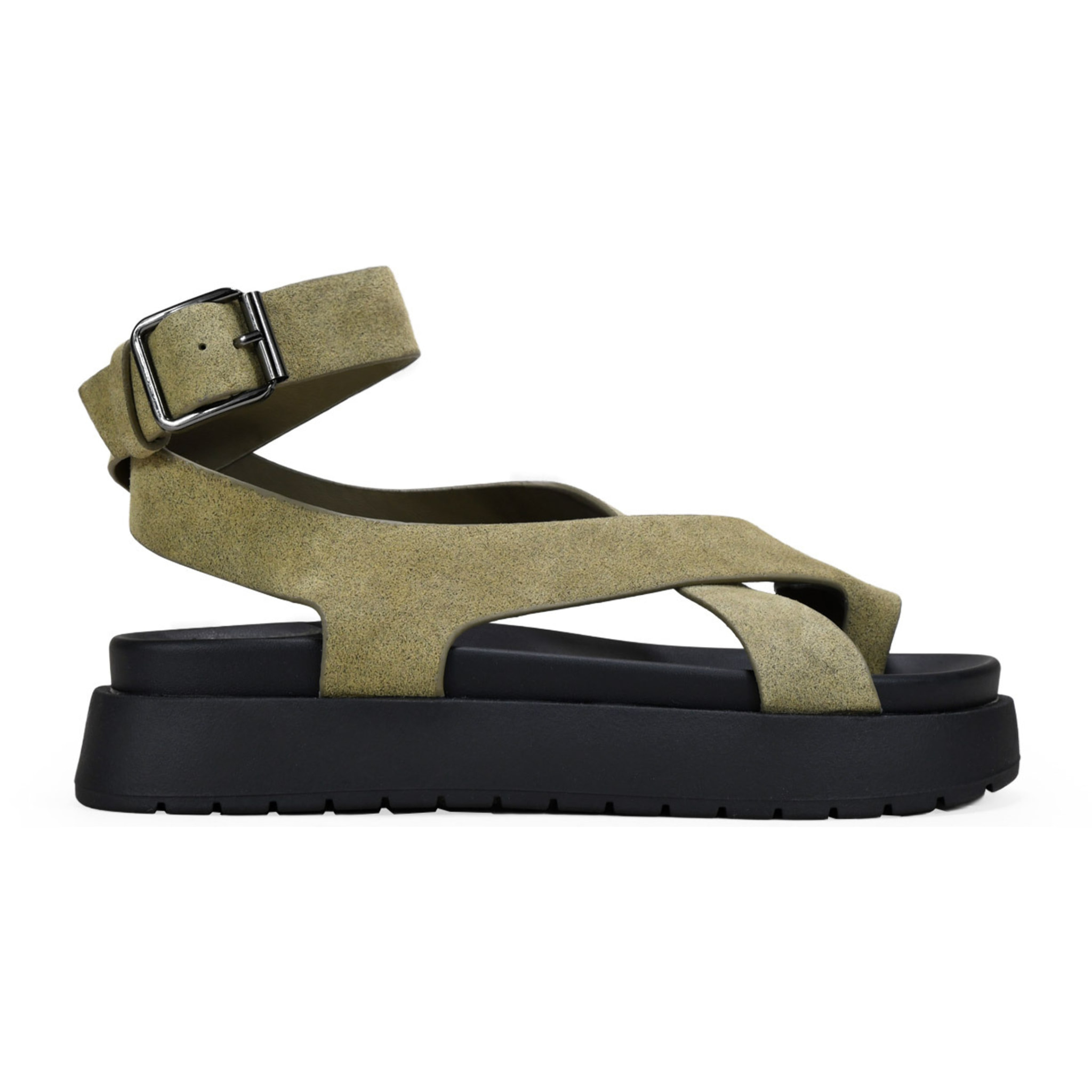 Sandalias de dedo verdes en piel con hebilla