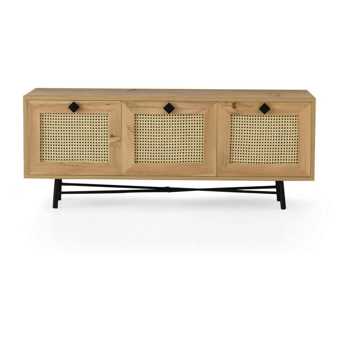 Mobile porta TV Dpasinat, Credenza da soggiorno, Armadio basso per TV, Base parete attrezzata, 140x40h60 cm, Quercia e Nero