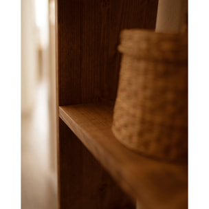 Estanteria de madera maciza en tono roble oscuro con 3 estantes Alto: 146 Largo: 40 Ancho: 20