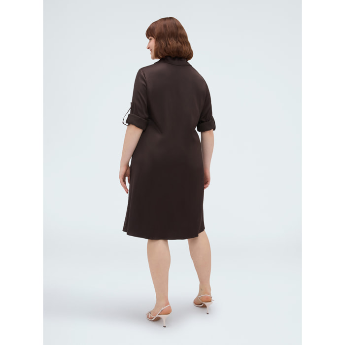 Fiorella Rubino - Vestito Power chemisier in raso di viscosa - Marrone