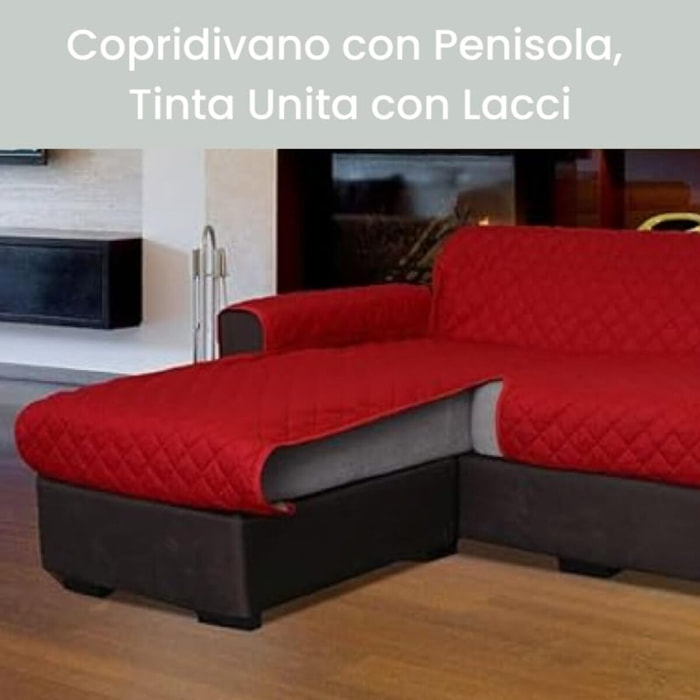 INTRECCI Copridivano 4 Posti con Penisola, Copridivano con Braccioli, Penisola Destra e Sinistra, Telo Copridivano Angolare, Impermeabile, Protegge da Macchie, Facile da Lavare. Colore: Bordeaux