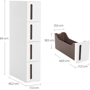 Carrello salvaspazio slim con 4 cassetti bianco e marrone
