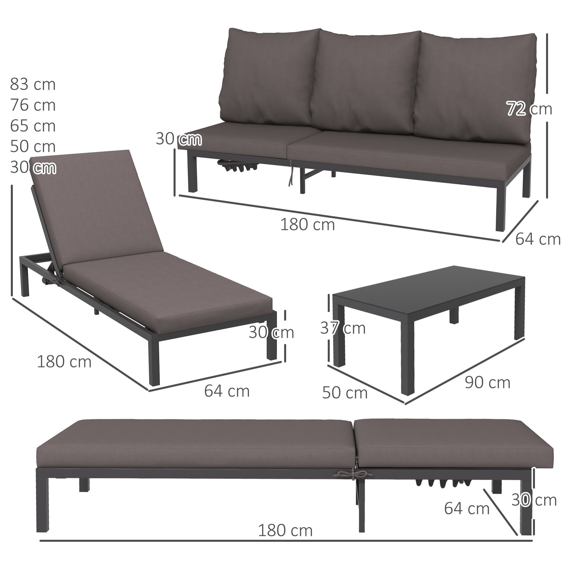 Ensemble de 2 bains de soleil inclinables avec matelas déhoussables