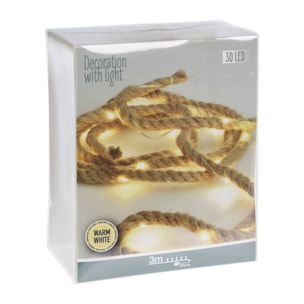 guirnalda en cuerda de 3m con 30 luces led blanco cálido