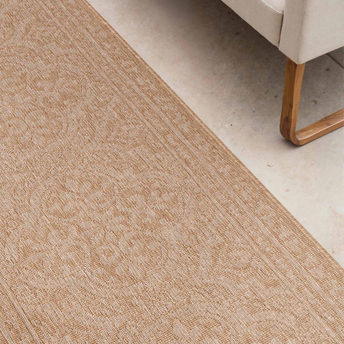 Tapis exterieur kilim oriental, structure robuste, anis