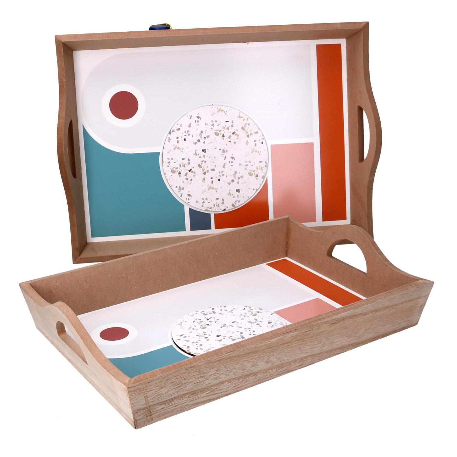 Set di 2 vassoi in legno marrone cm43,5x30h8,5