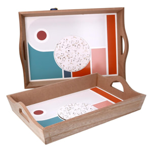 Set di 2 vassoi in legno marrone cm43,5x30h8,5