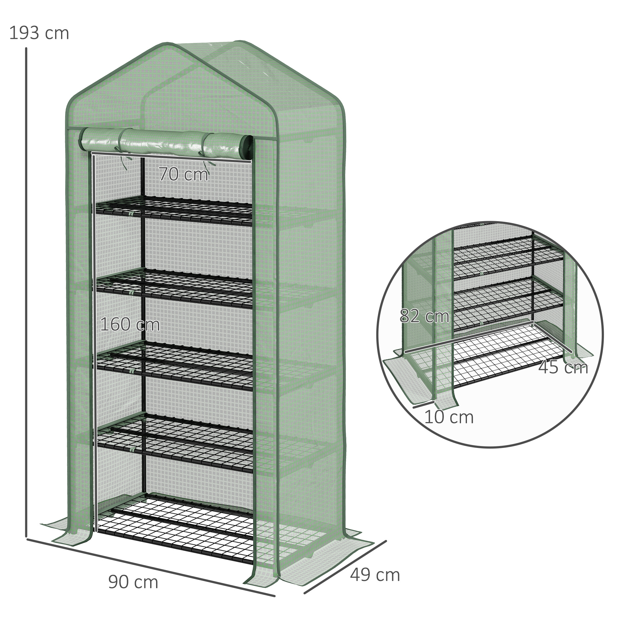 Serre de jardin balcon 5 niveaux porte acier PE vert