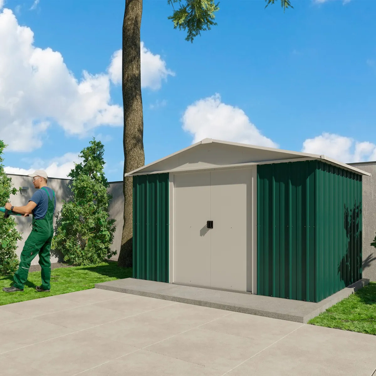 Abri de jardin métal vert Yardmaster 6,44 m² + kit d'ancrage