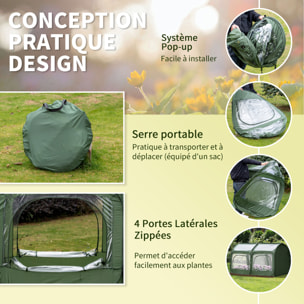 Serre de jardin pop-up 4 portes zippées enroulables sac transport PVC vert