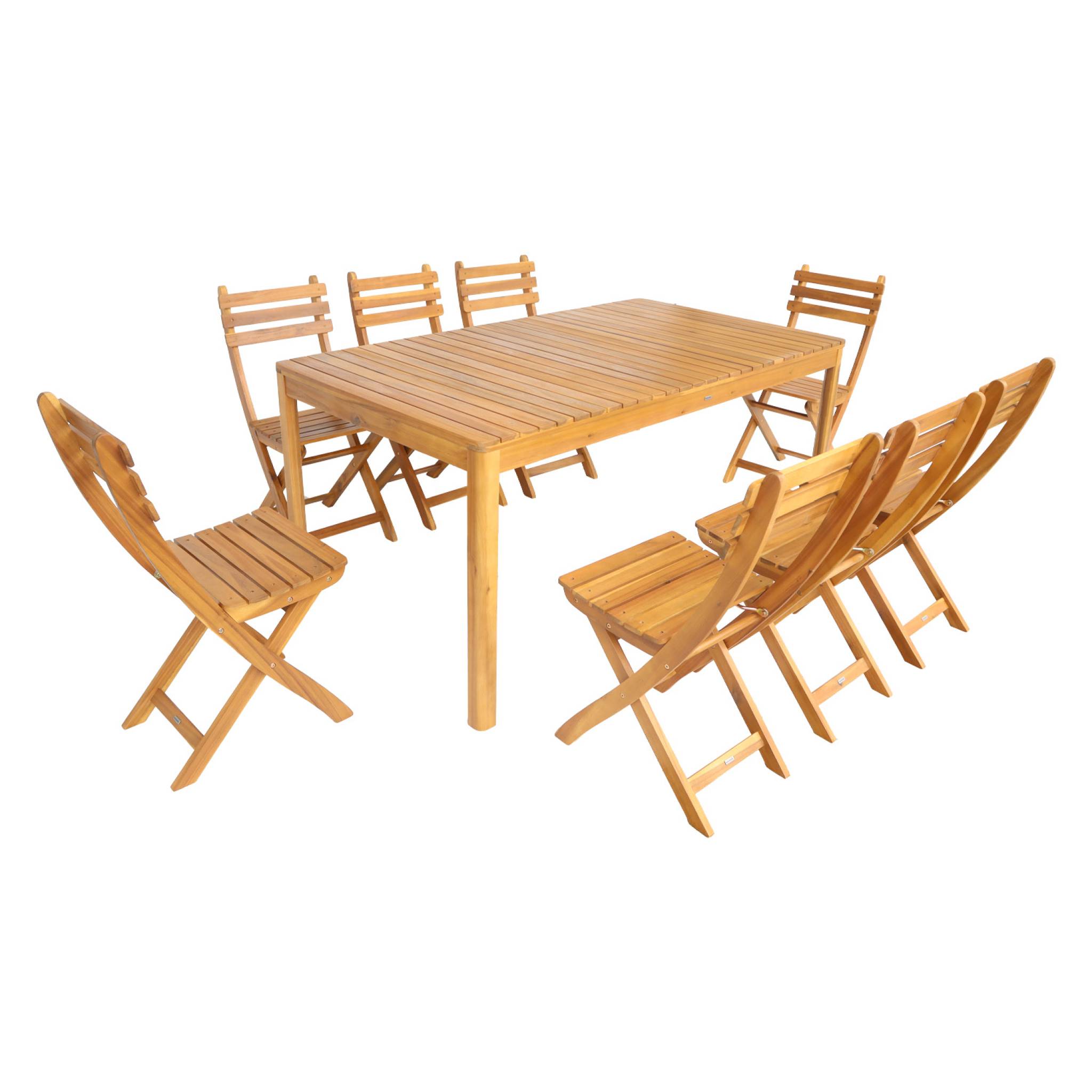 Table de jardin acacia avec coins arrondis + 8 assises CALENA + SENORA