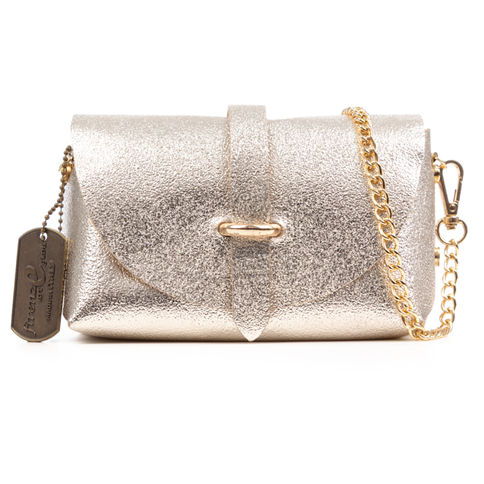 Aurora Bolso bandolera Mujer. Piel auténtica Gamuza lacado texturizado brillante.