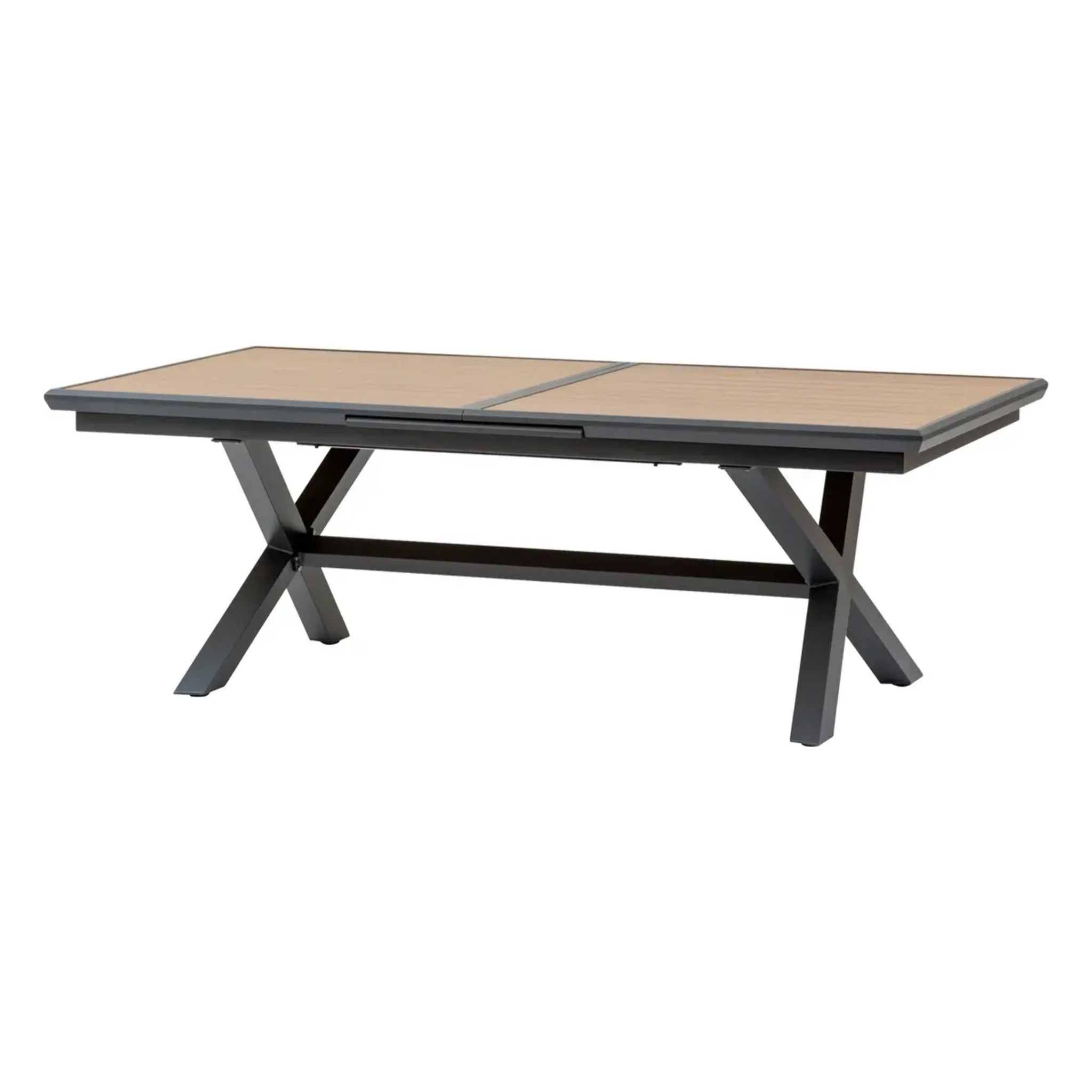 Table de jardin extensible "Axiome" effet bois honey & graphite 10 places en aluminium