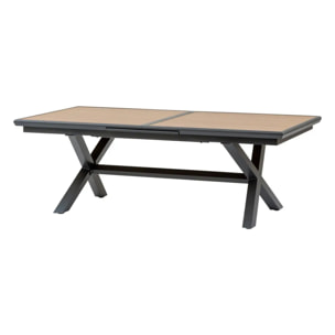 Table de jardin extensible "Axiome" effet bois honey & graphite 10 places en aluminium