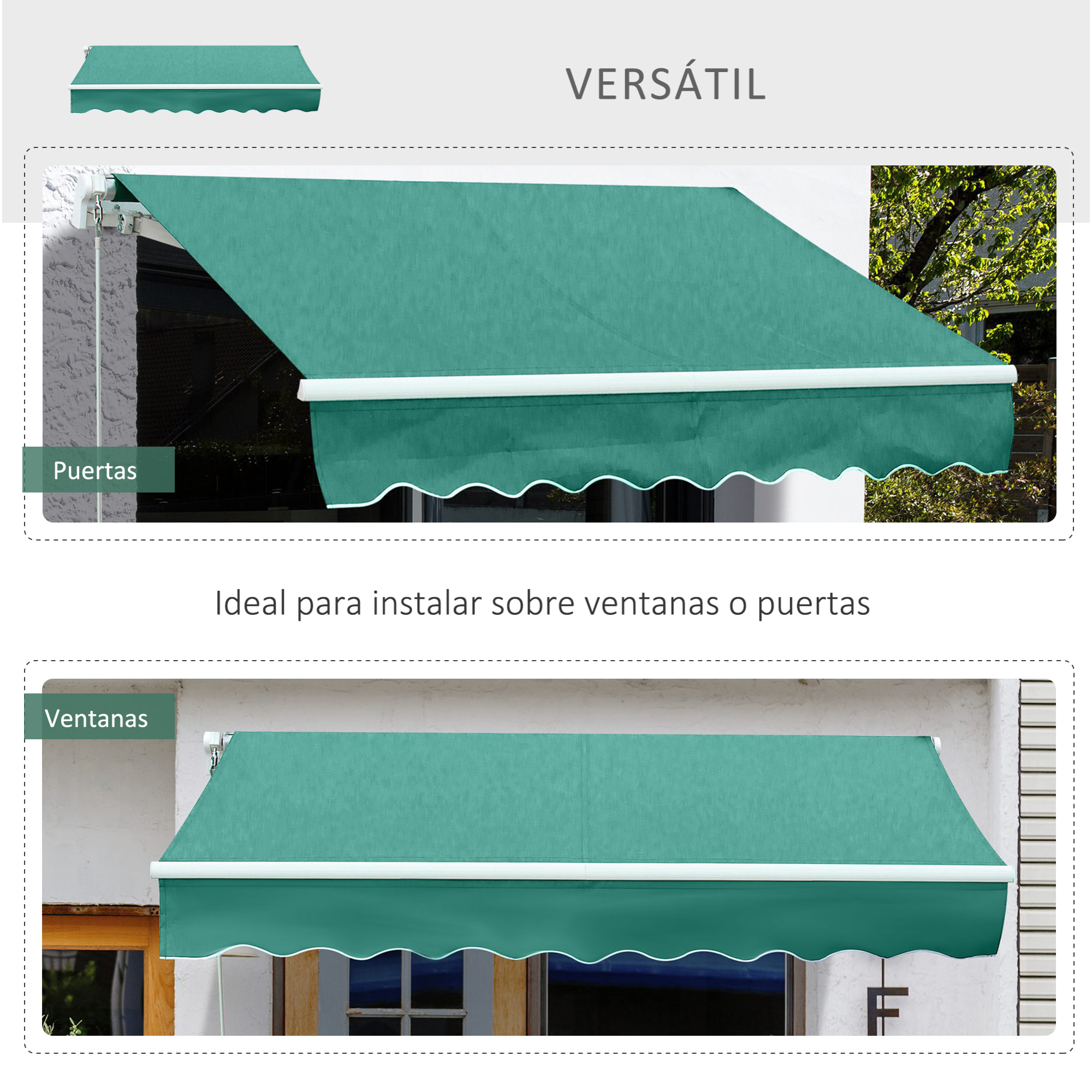 Toldo con Brazo de Aluminio Poliéster y Acero 4x2,5m Verde