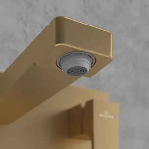 Mitigeur lavabo mural Architectura Square avec vidage Push Open Or brossé + corps encastré