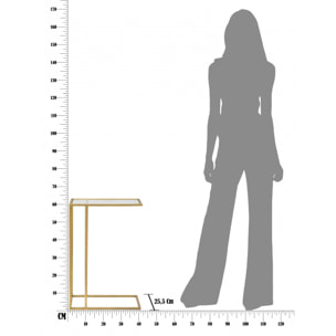 Tavolino da divano rettangolare, in metallo dorato, con piano in vetro, colore oro, Misure 25,5 x 60 x 40,5 cm