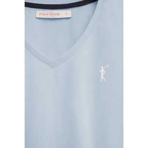 Maglietta azzurro a maniche corte e scollo a V con ricamo Rigby Go